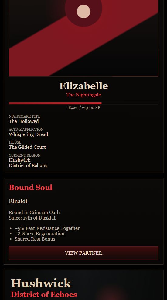Twisted Horrors browser game dashboard preview.